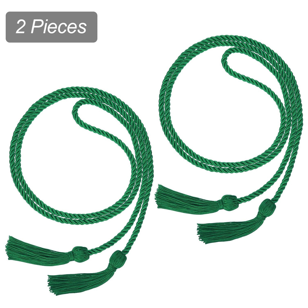 2 Pieces Graduation Cords Polyester Yarn Honor Cord with Tassel for Graduation Students (Green)